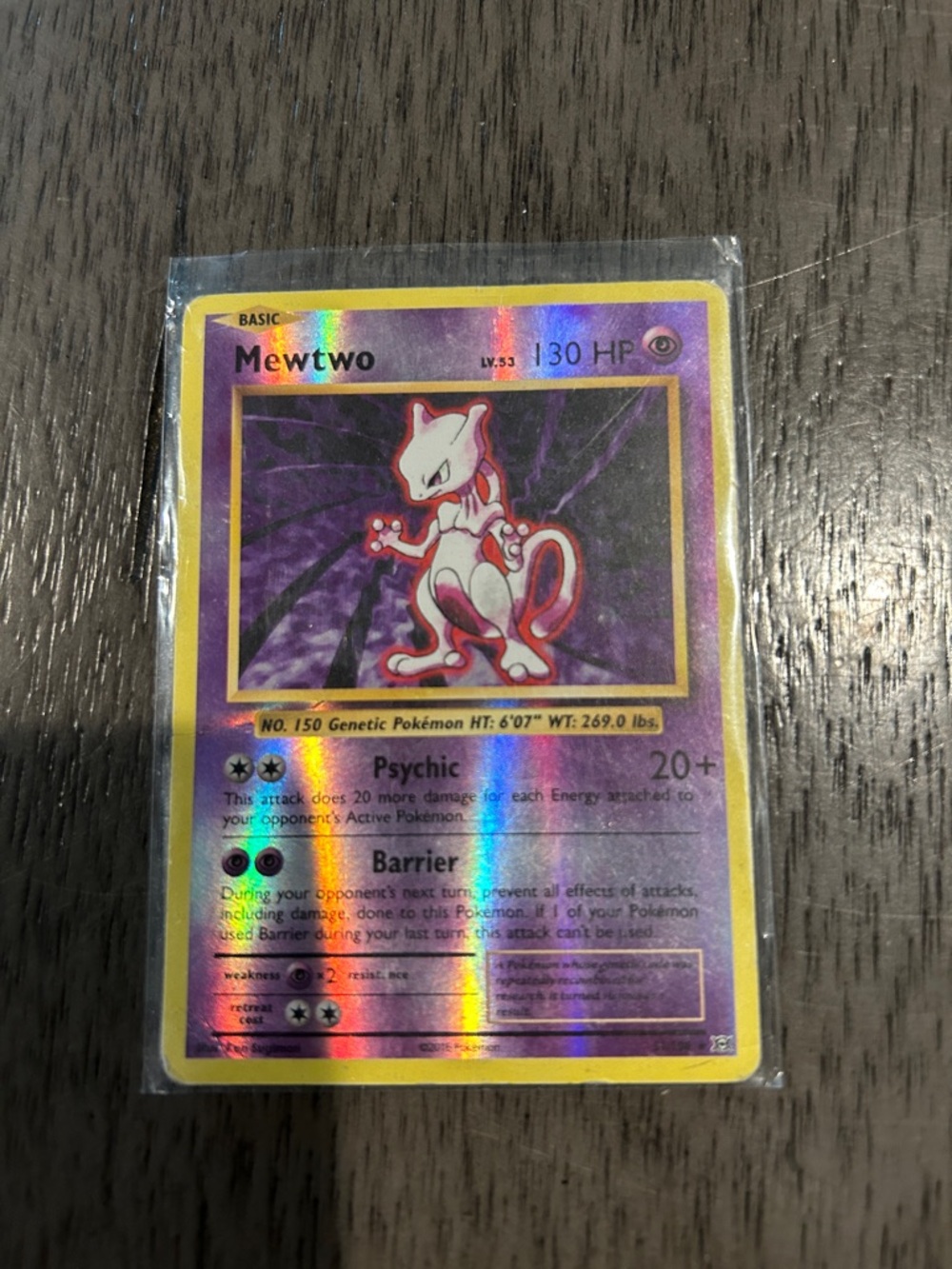 Pokemon Mewtwo Holographic Purple Yellow Trading Card